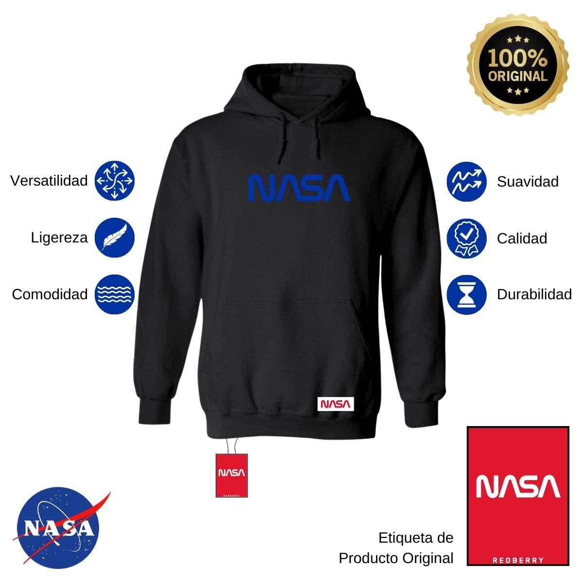 Sudadera para Hombre Hoodie Nasa Worm Blue