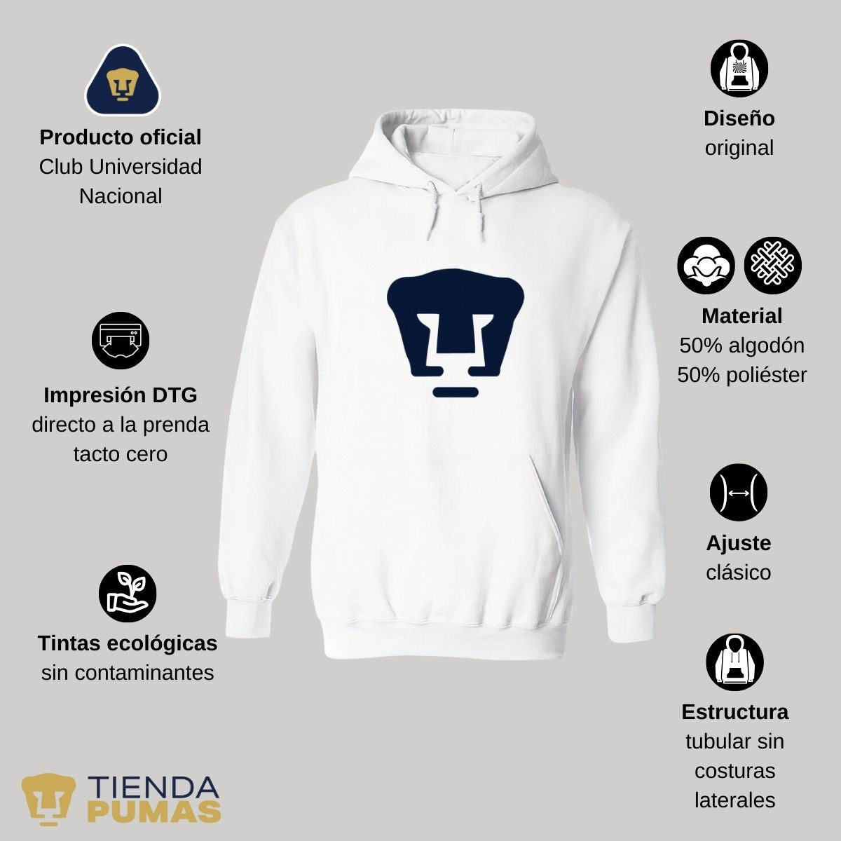 Sudadera para Hombre Hoodie Pumas UNAM Logo Azul