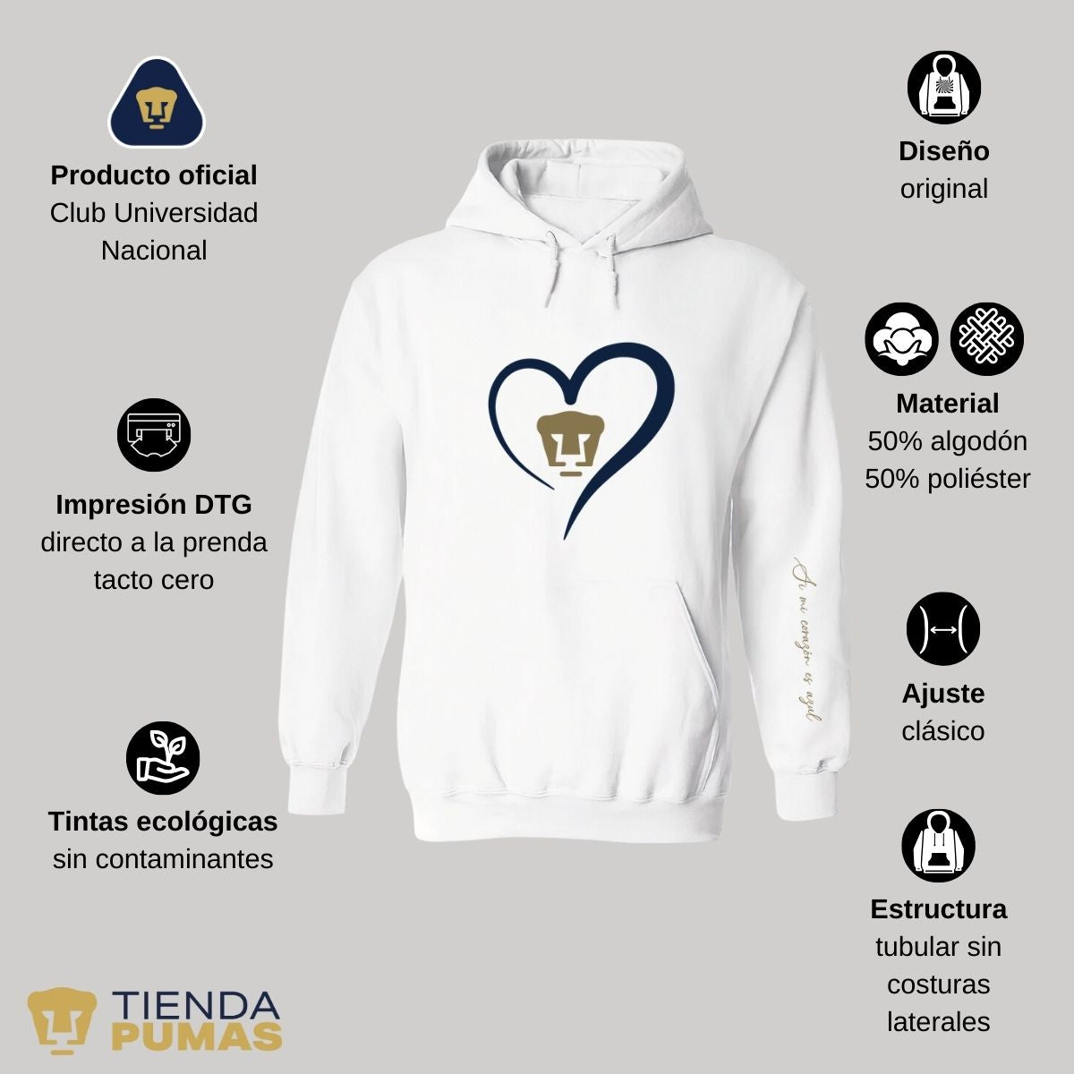 Sudadera para Mujer Hoodie Pumas UNAM Corazón Azul