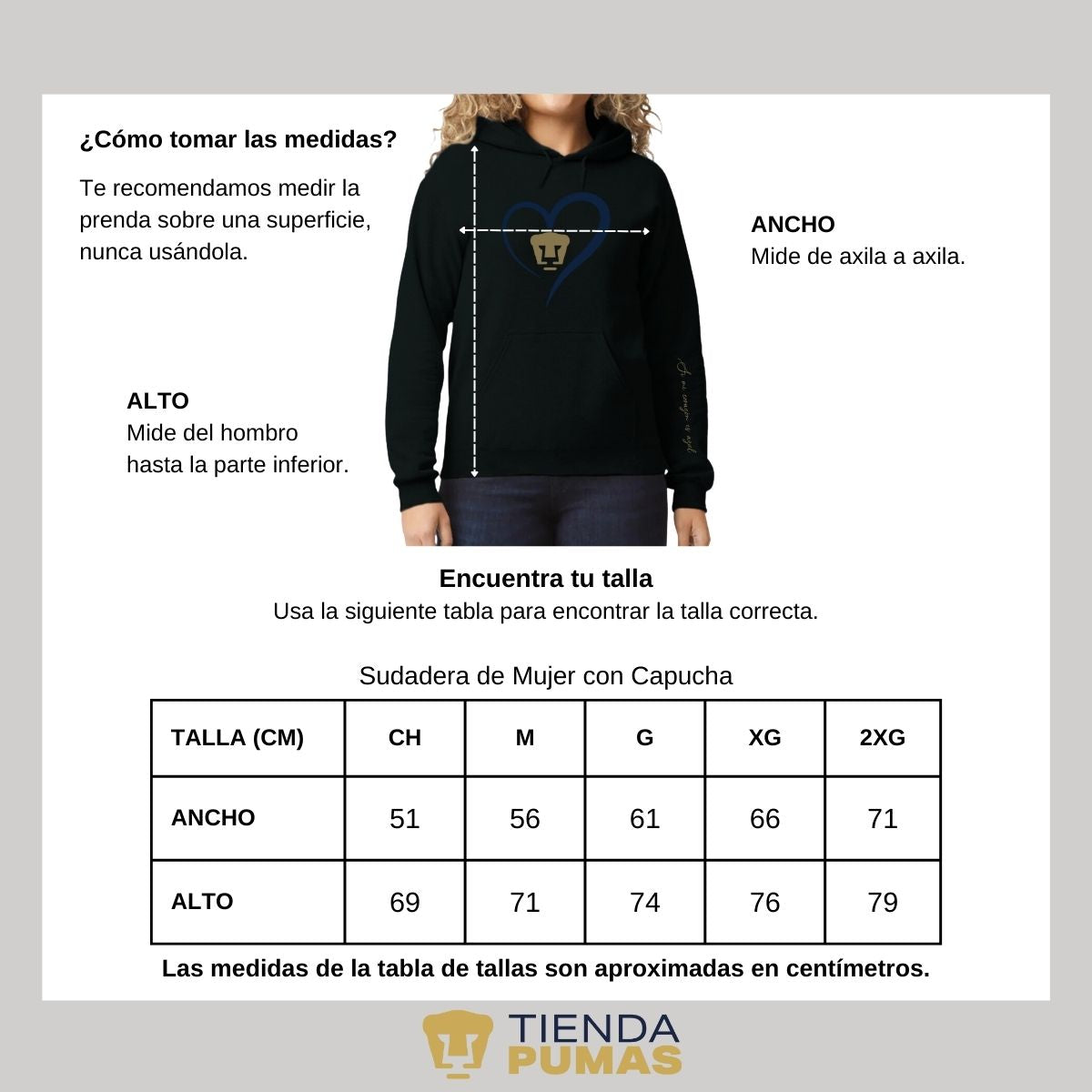 Sudadera para Mujer Hoodie Pumas UNAM Corazón Azul