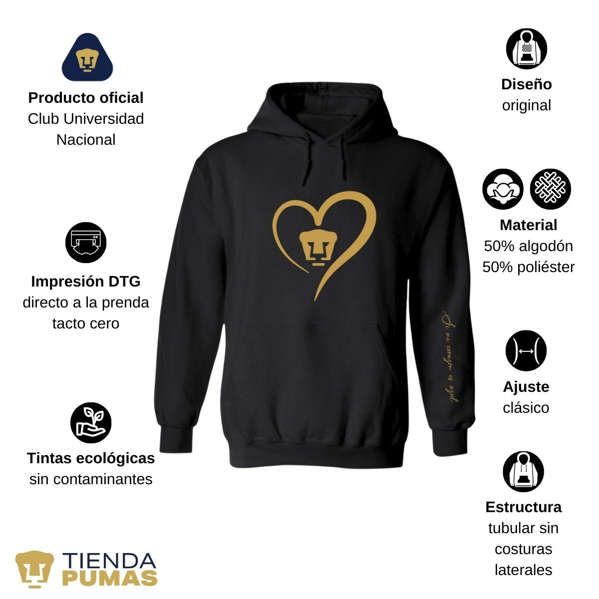 Sudadera para Mujer Hoodie Pumas UNAM Corazón Oro