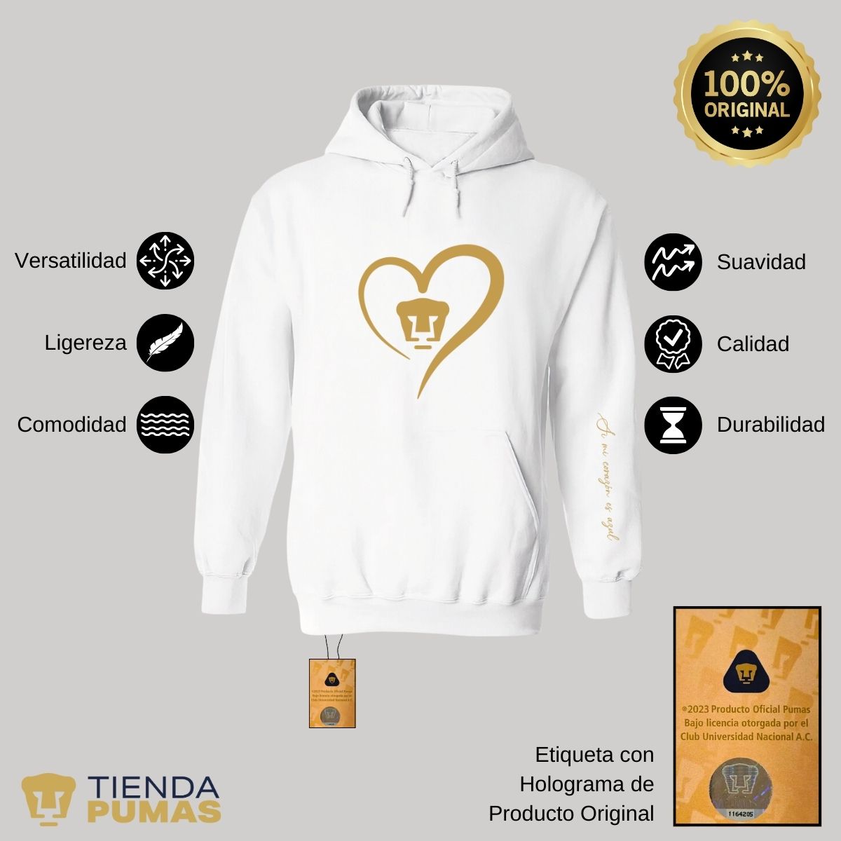 Sudadera para Mujer Hoodie Pumas UNAM Corazón Oro