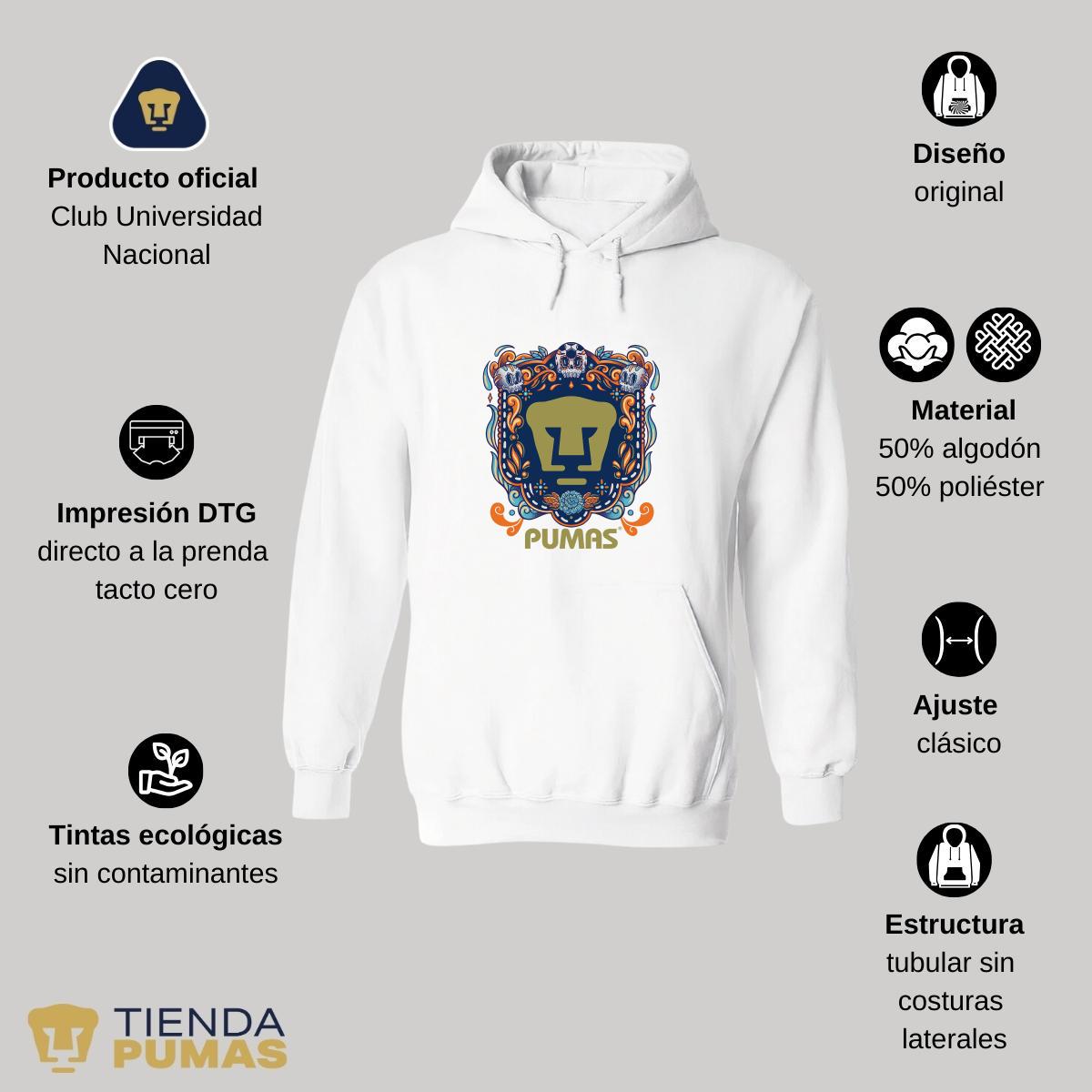 Sudadera para Mujer Hoodie Pumas UNAM Día de Muertos Azul