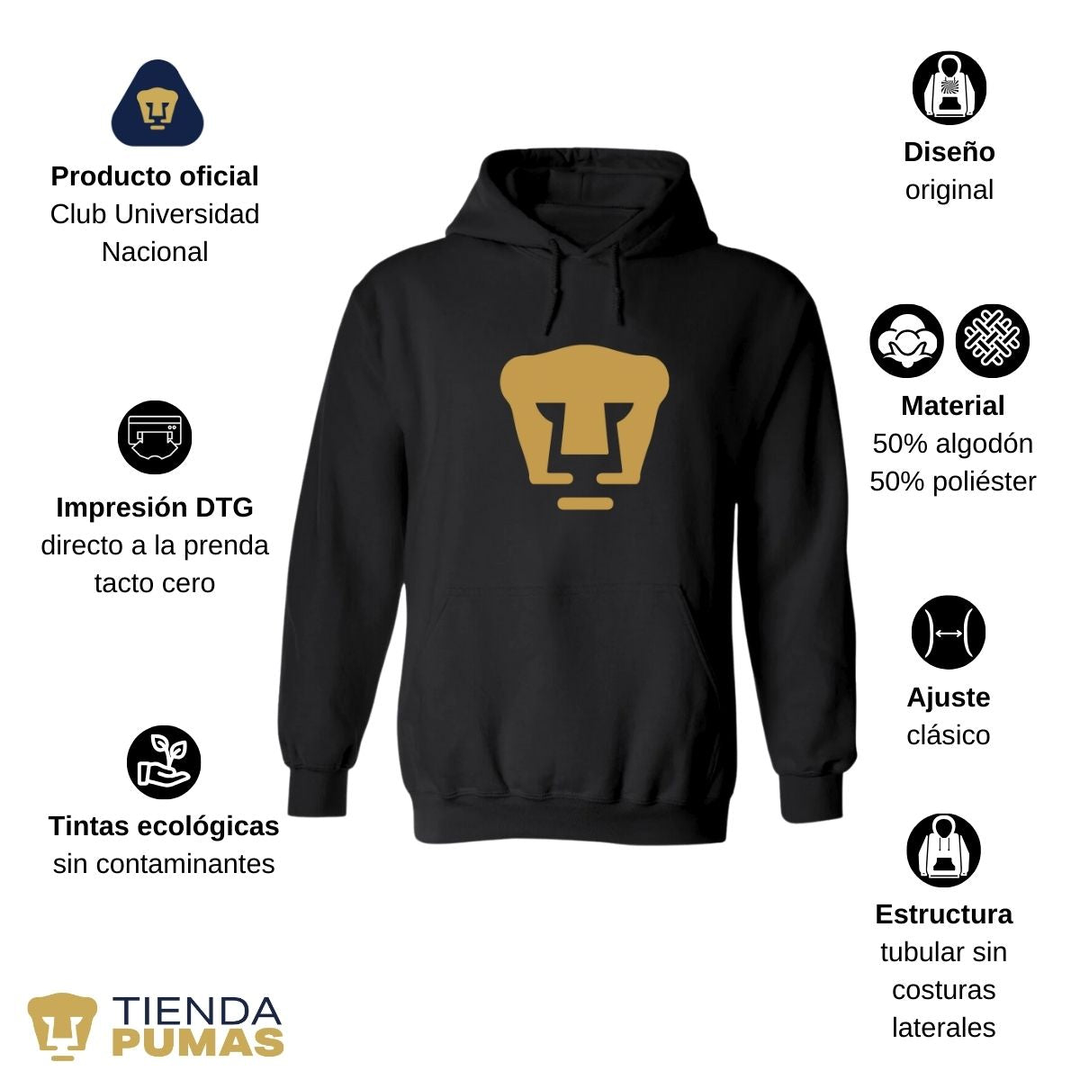 Sudadera para Mujer Hoodie Pumas UNAM Logo Dorado