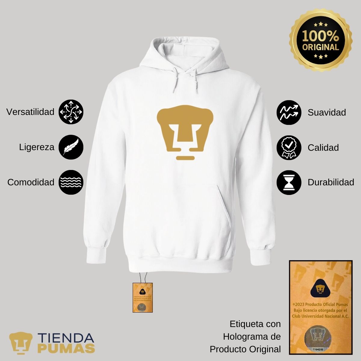 Sudadera para Mujer Hoodie Pumas UNAM Logo Dorado