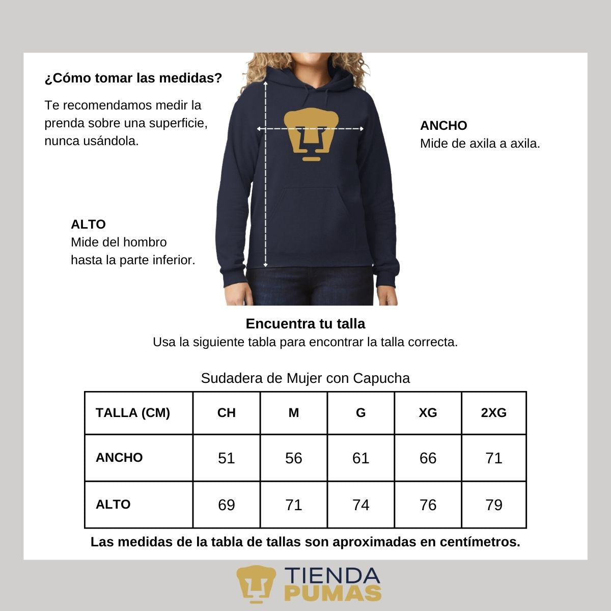 Sudadera para Mujer Hoodie Pumas UNAM Logo Dorado