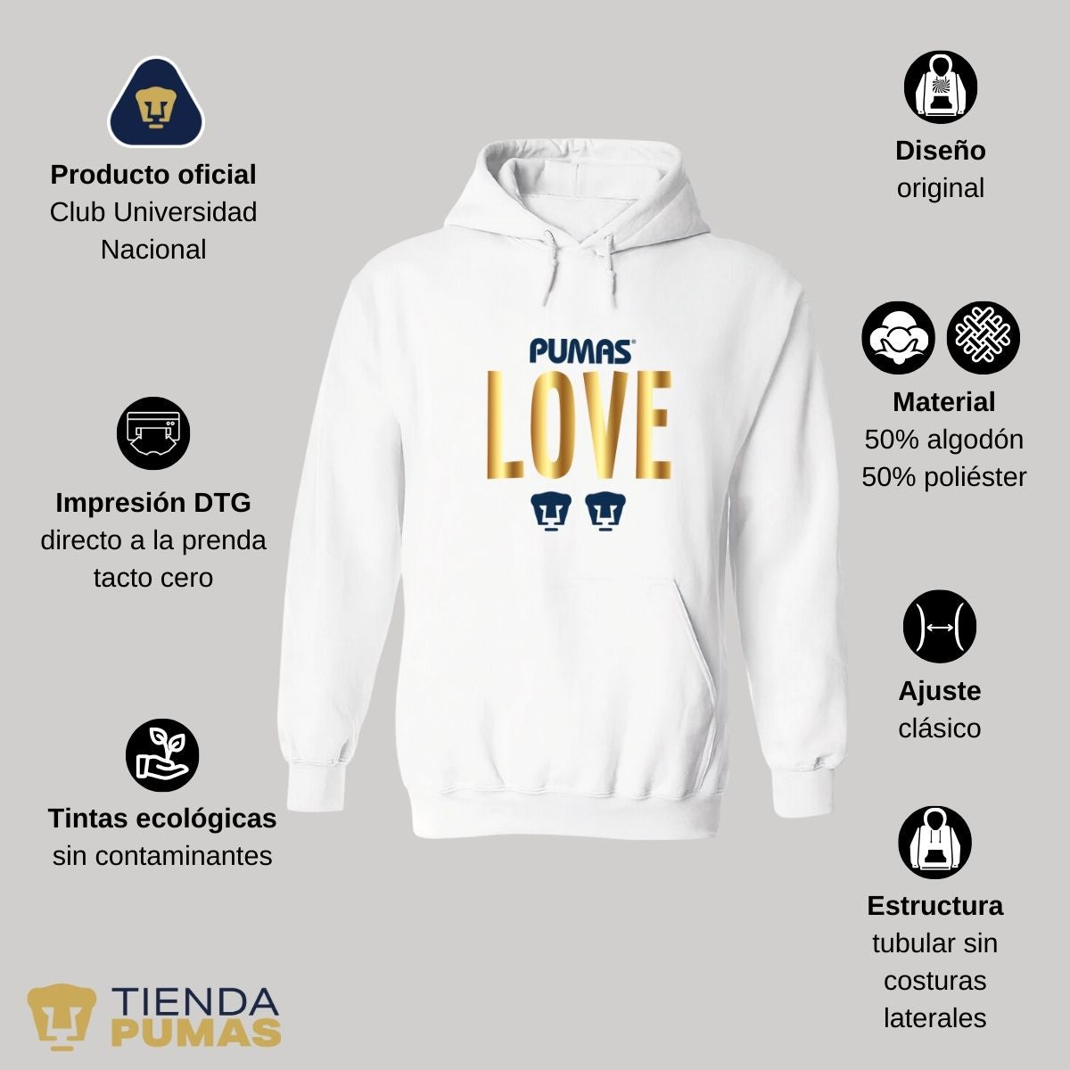 Sudadera para Mujer Hoodie Pumas UNAM Love