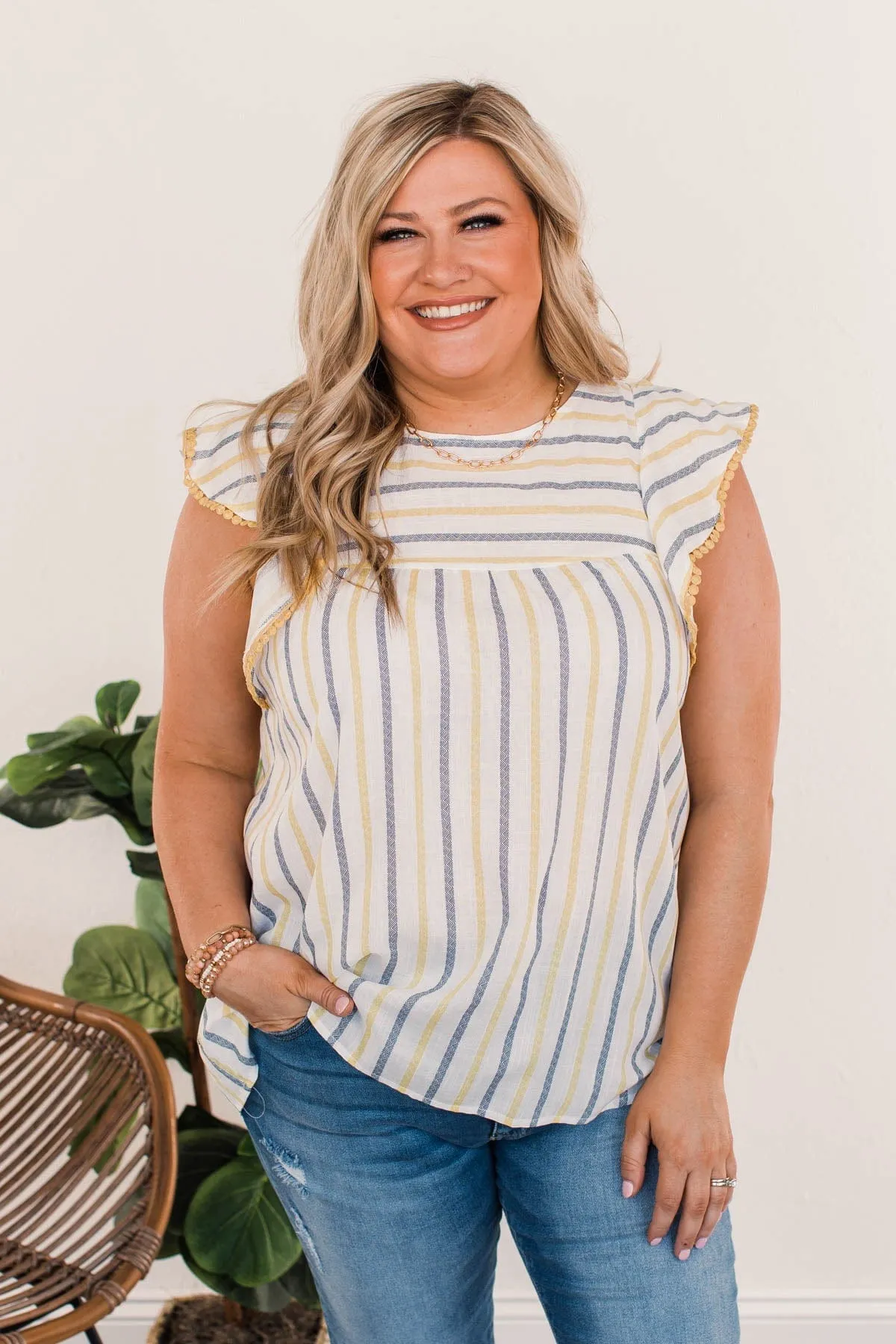 Sunshine Days Striped Blouse- Yellow & Navy