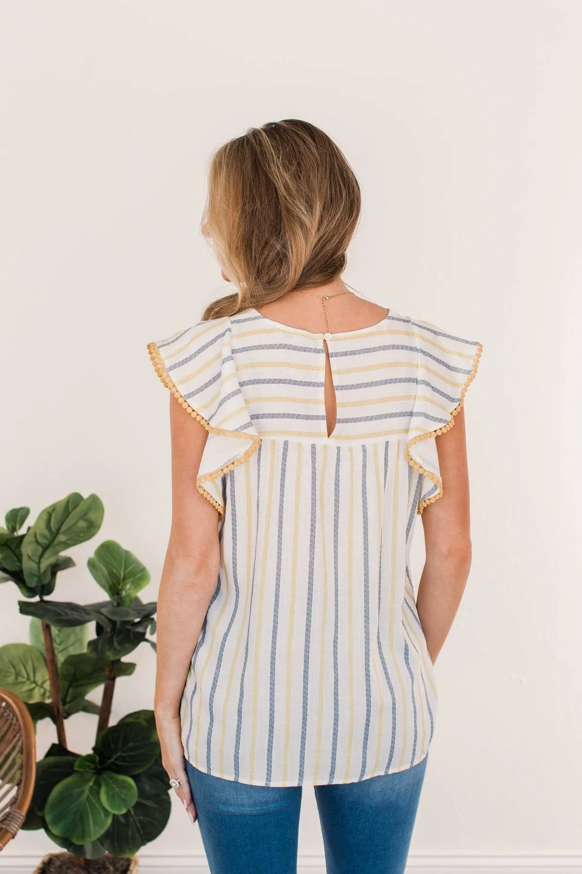 Sunshine Days Striped Blouse- Yellow & Navy