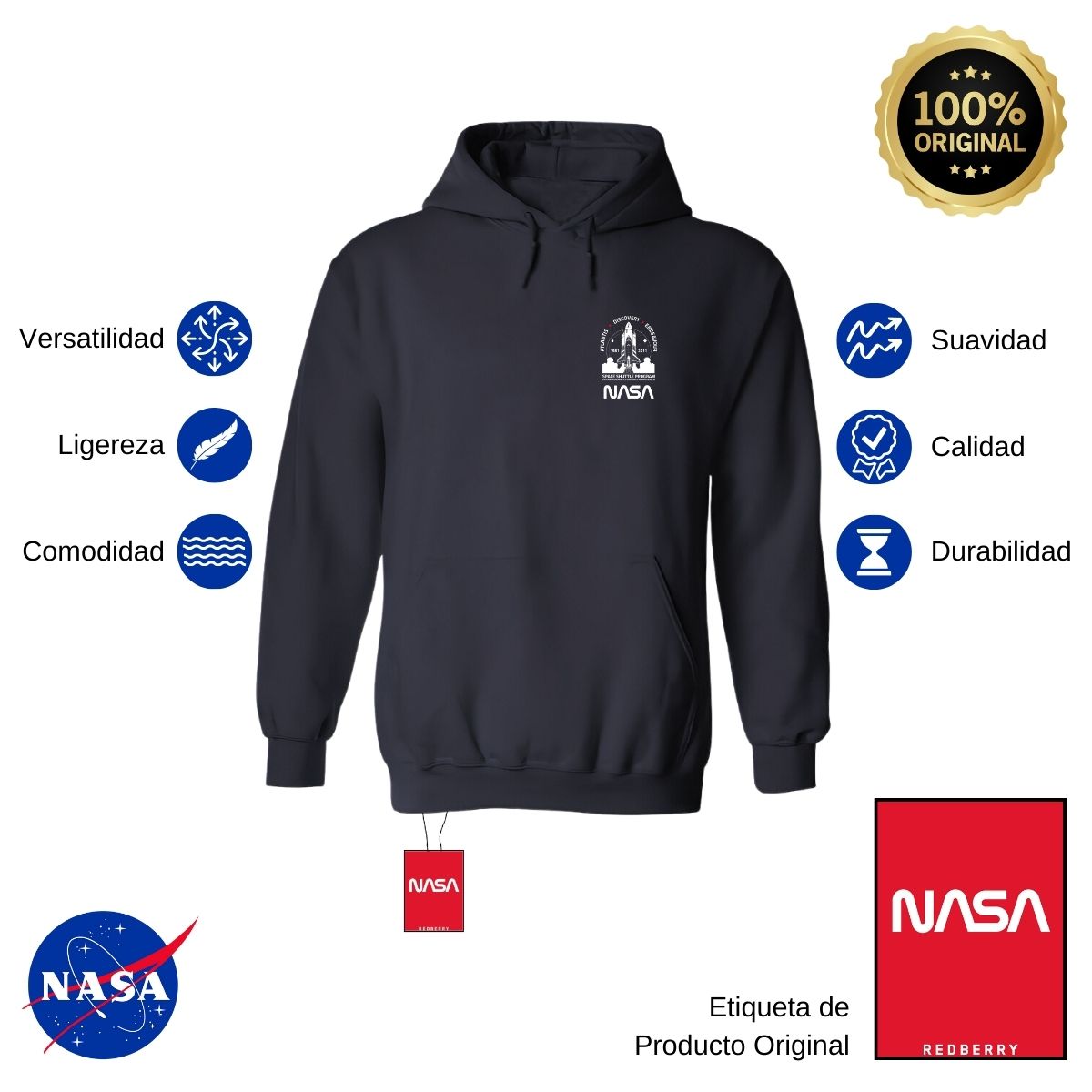 Sweater Suéter Hombre Hoodie Nasa Cohete Espacial Escudo