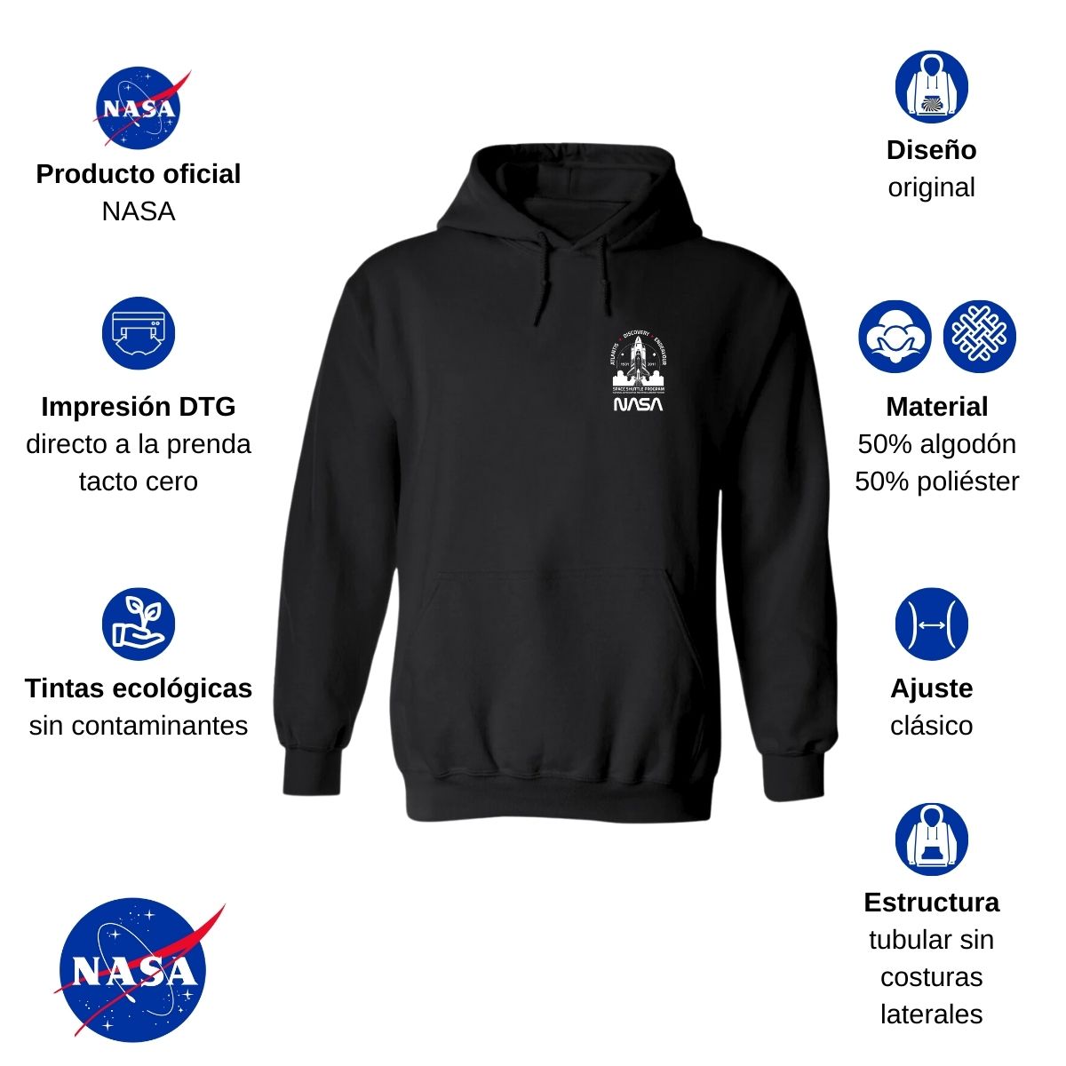 Sweater Suéter Hombre Hoodie Nasa Cohete Espacial Escudo