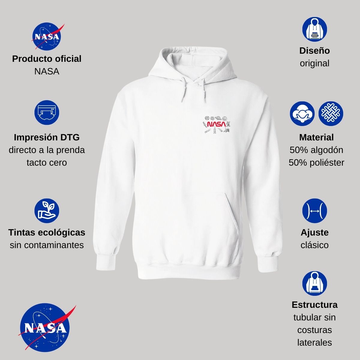 Sweater Suéter Hombre Hoodie Nasa Espacio Escudo