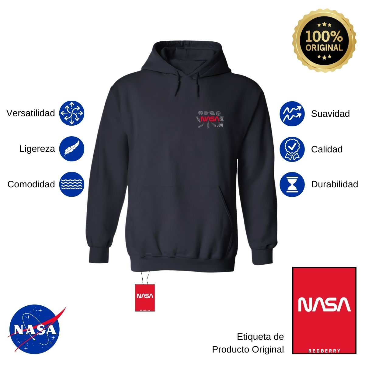 Sweater Suéter Hombre Hoodie Nasa Espacio Escudo