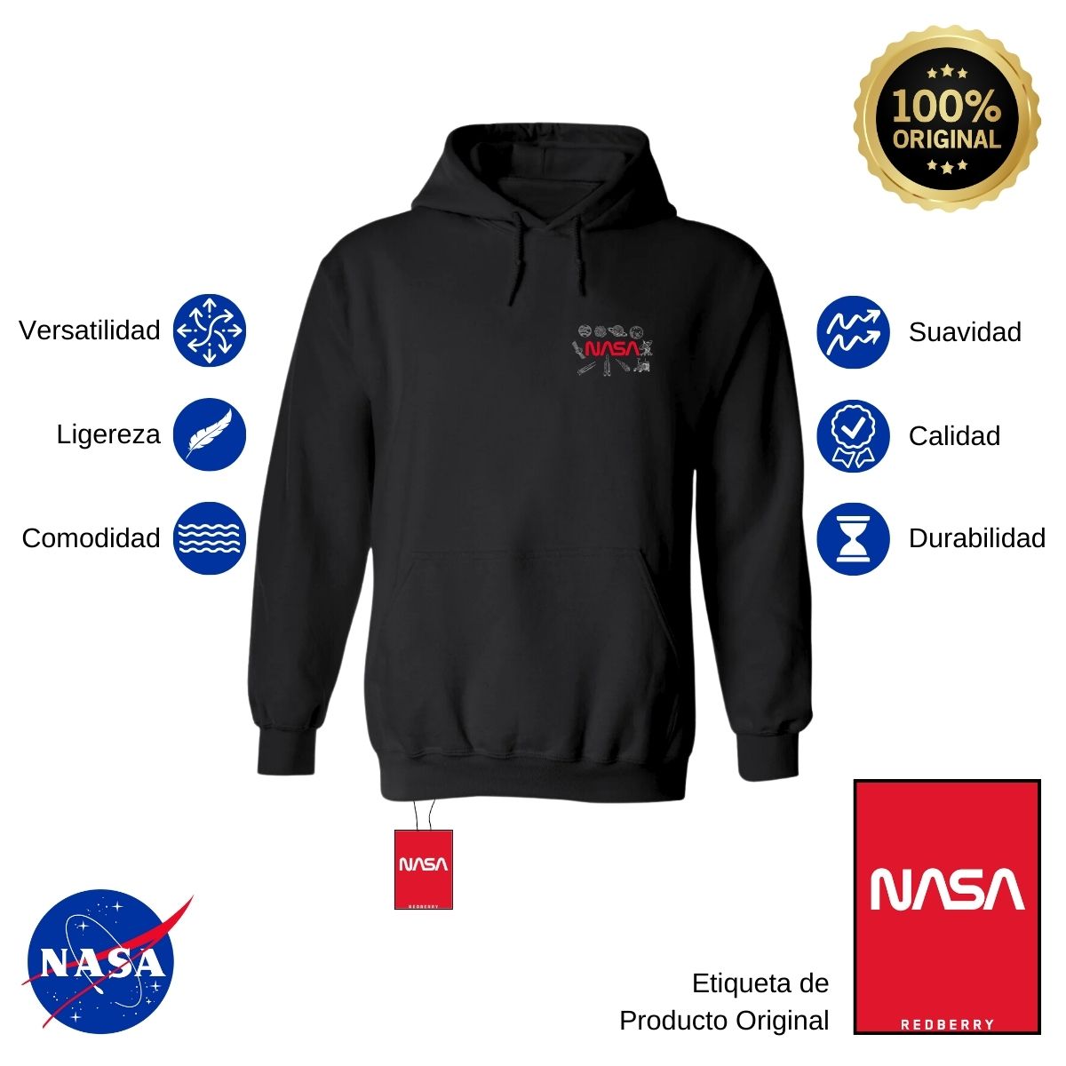 Sweater Suéter Hombre Hoodie Nasa Espacio Escudo