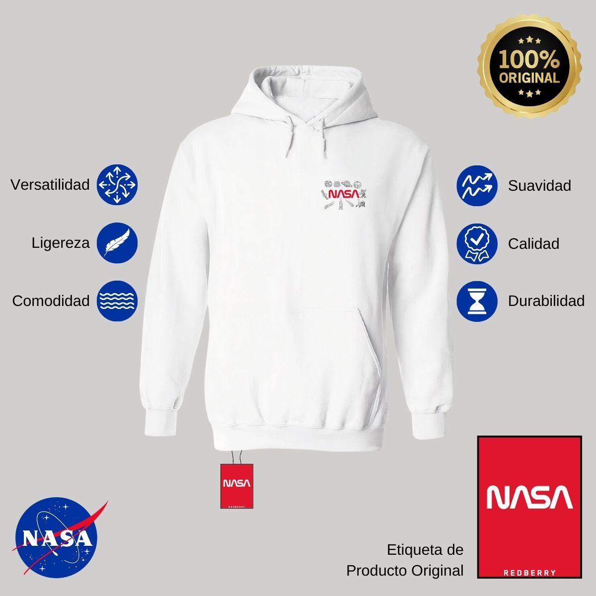 Sweater Suéter Hombre Hoodie Nasa Espacio Escudo