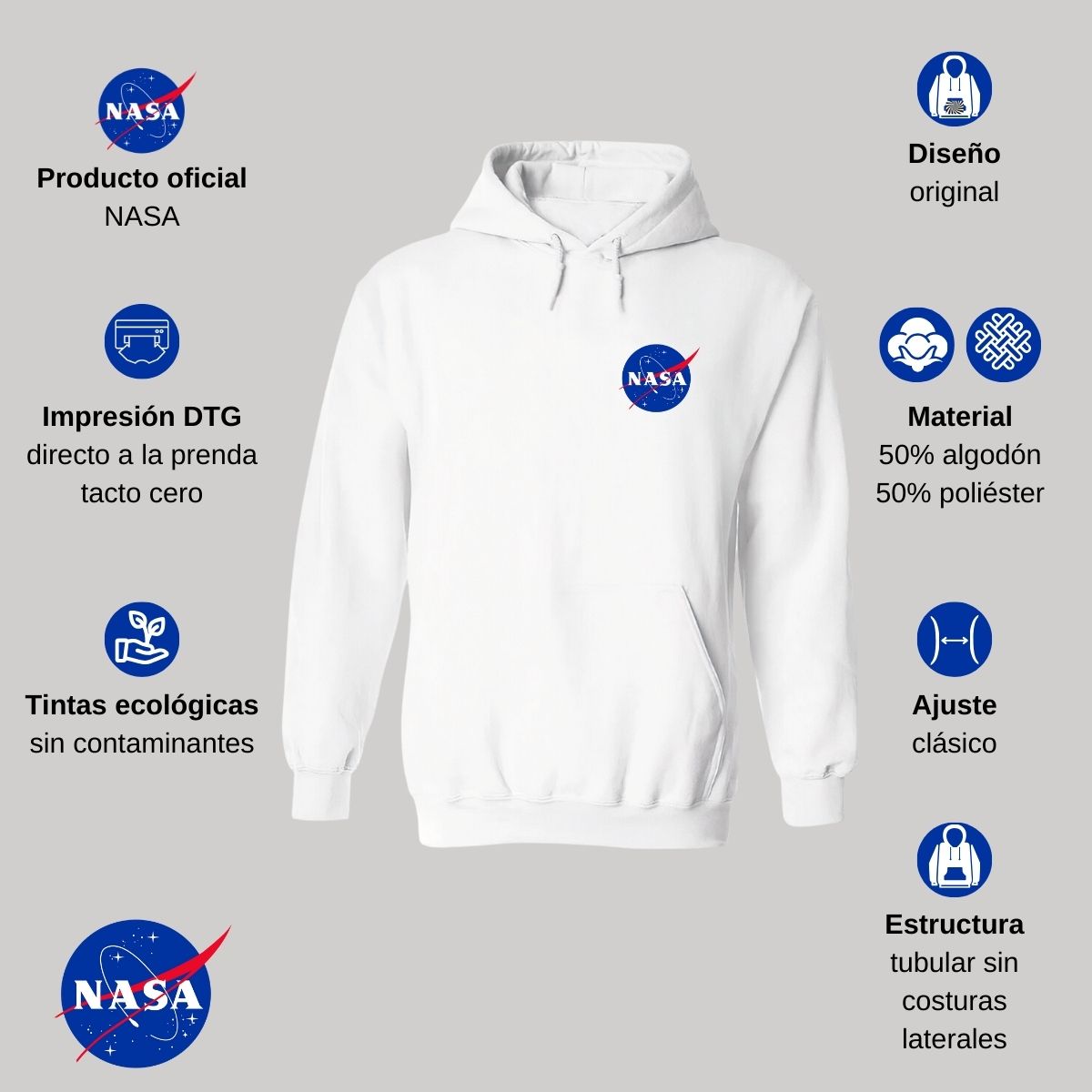 Sweater Suéter Hombre Hoodie Nasa Logo Espacial Escudo