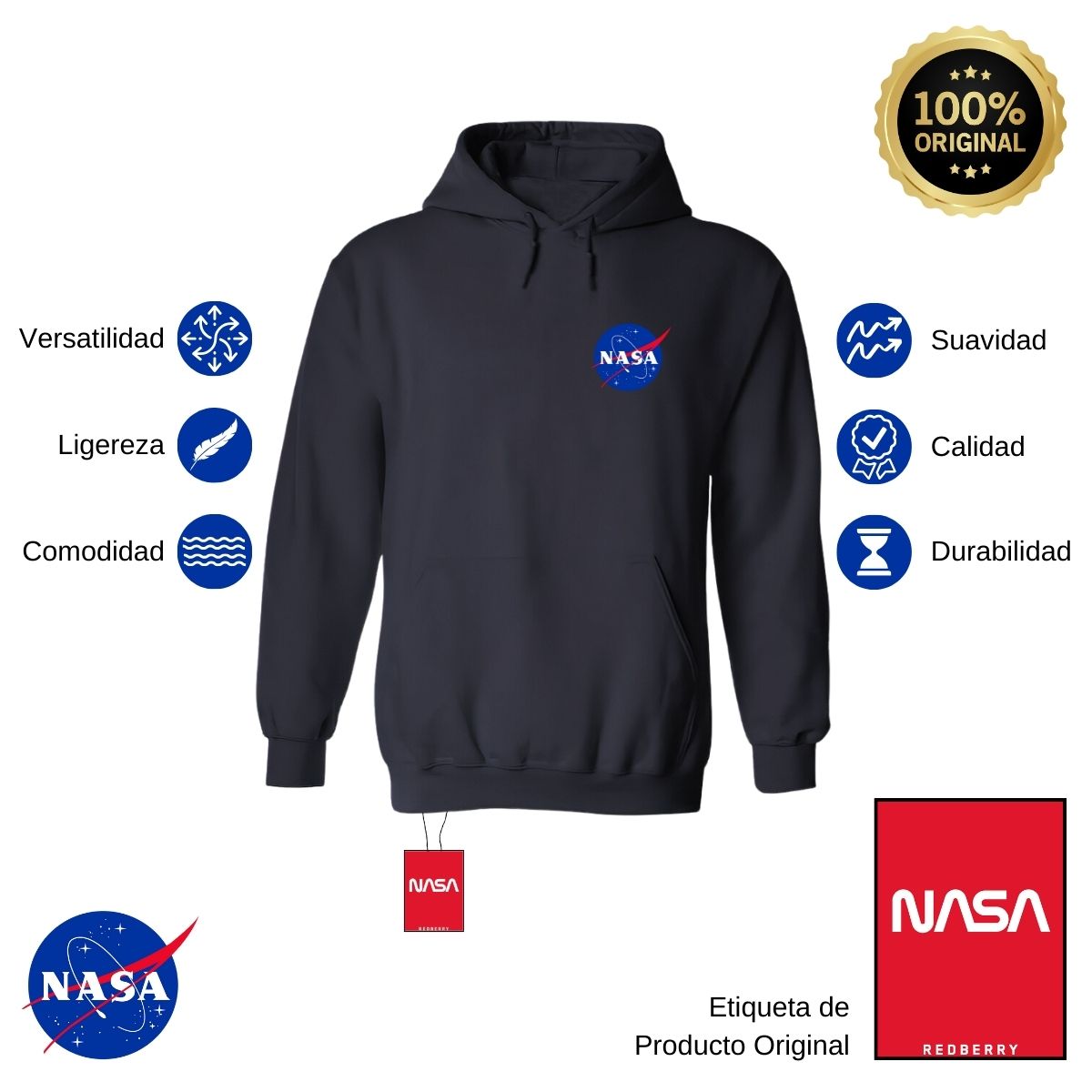 Sweater Suéter Hombre Hoodie Nasa Logo Espacial Escudo