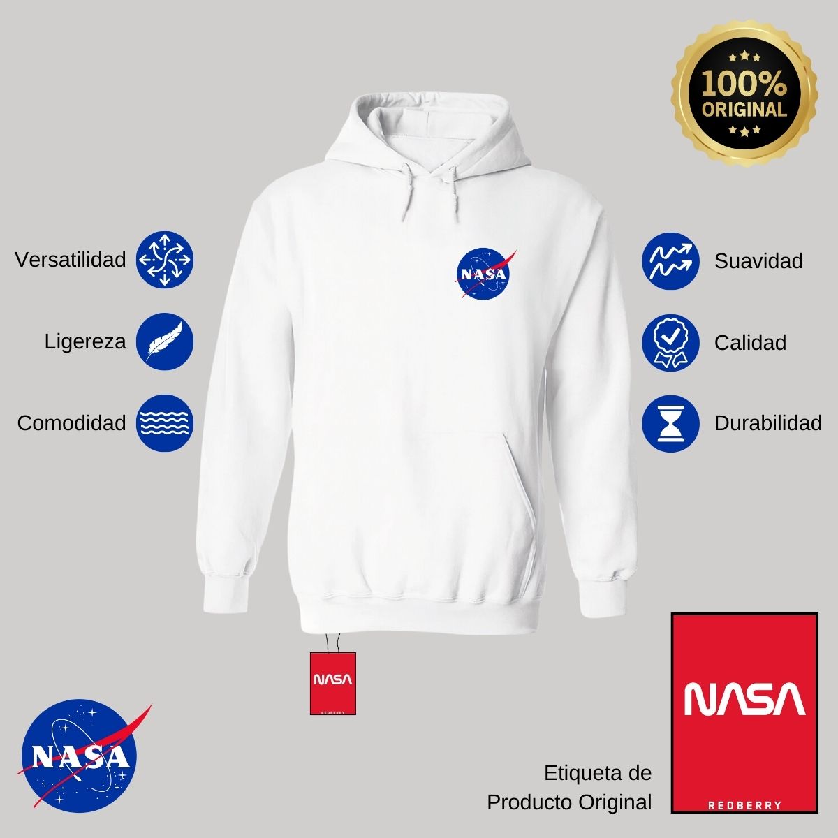 Sweater Suéter Hombre Hoodie Nasa Logo Espacial Escudo