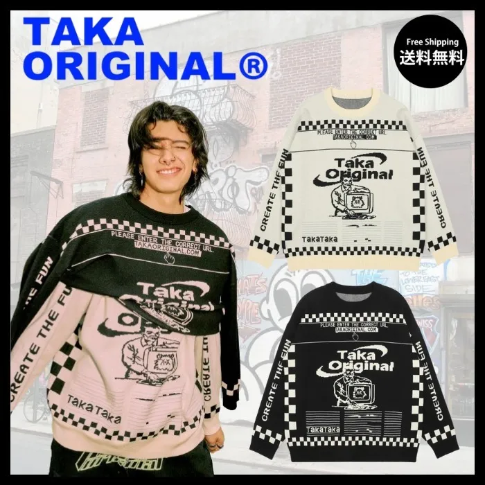 TAKA ORIGINAL  |Crew Neck Unisex Street Style Long Sleeves Sweaters