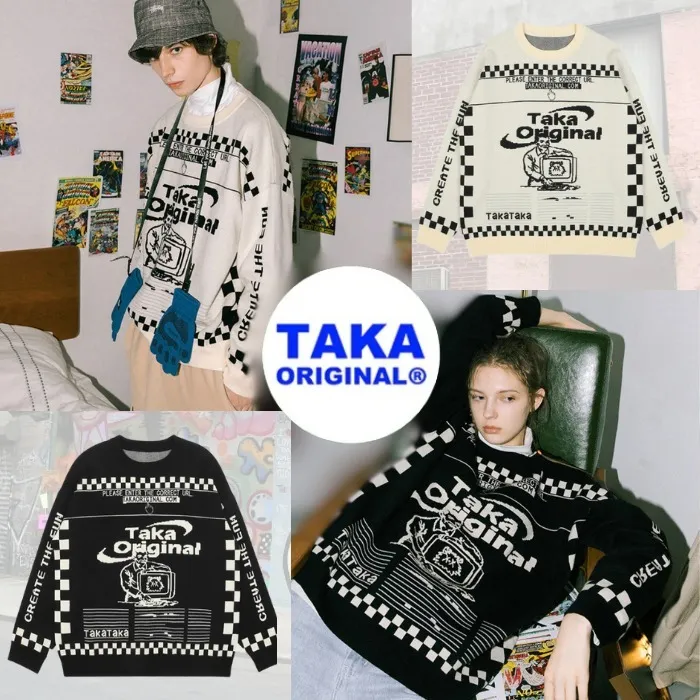 TAKA ORIGINAL  |Crew Neck Unisex Street Style Long Sleeves Sweaters