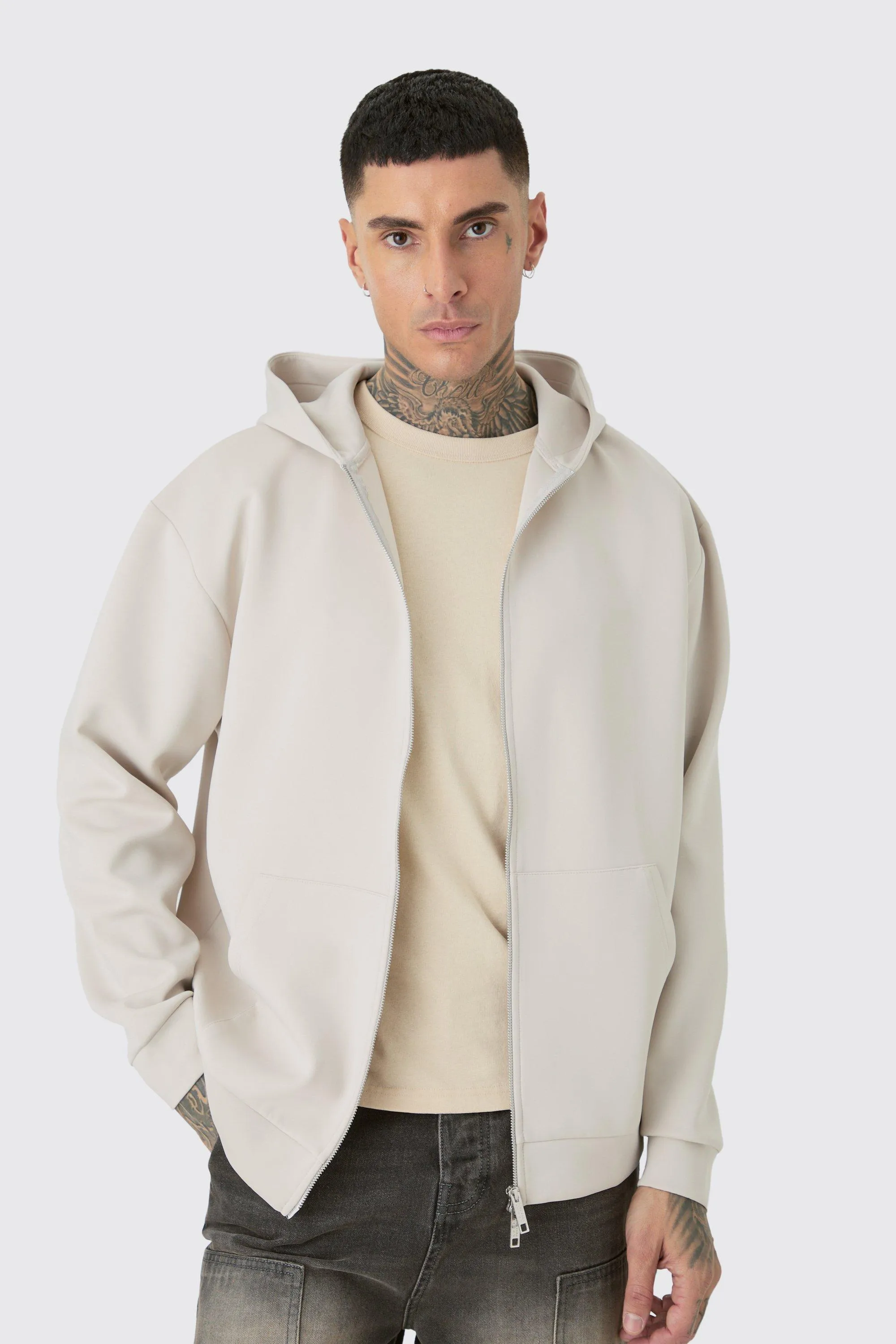 Tall Oversized Zip Through Scuba Hoodie | boohooMAN UK