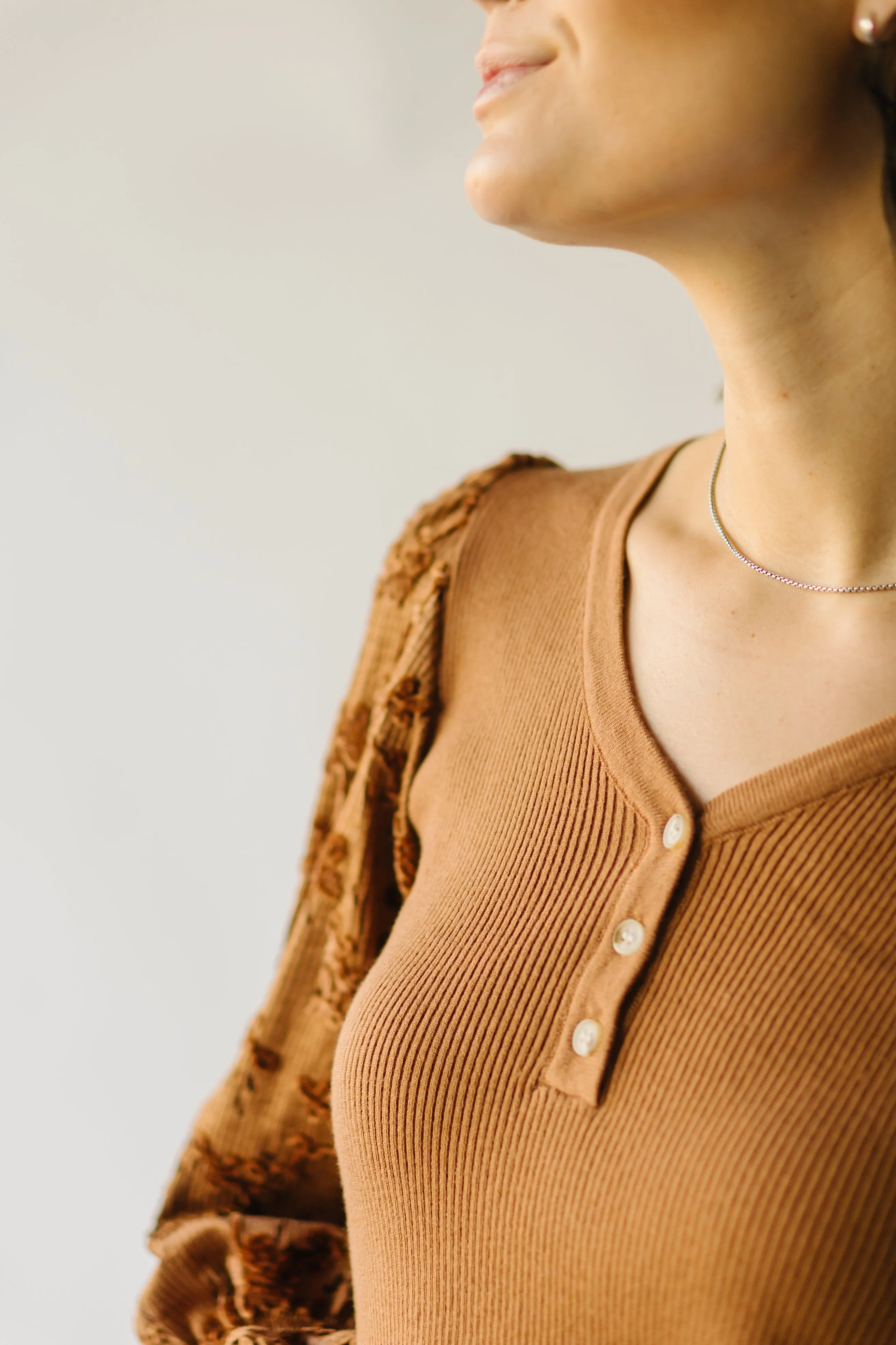 The Harpswell Lace Contrast Blouse in Brown