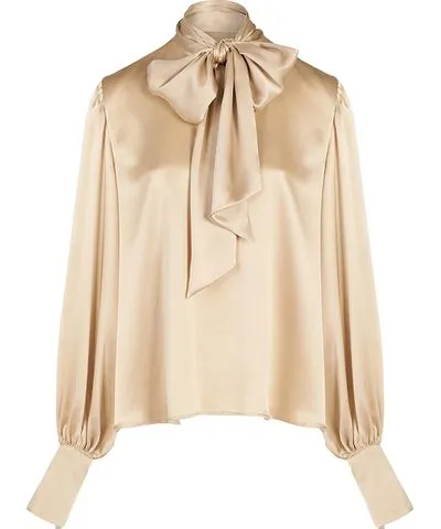 The Summer Edit Women's Neutrals Kat Pussybow Blouse - Sand