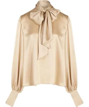 The Summer Edit Women's Neutrals Kat Pussybow Blouse - Sand