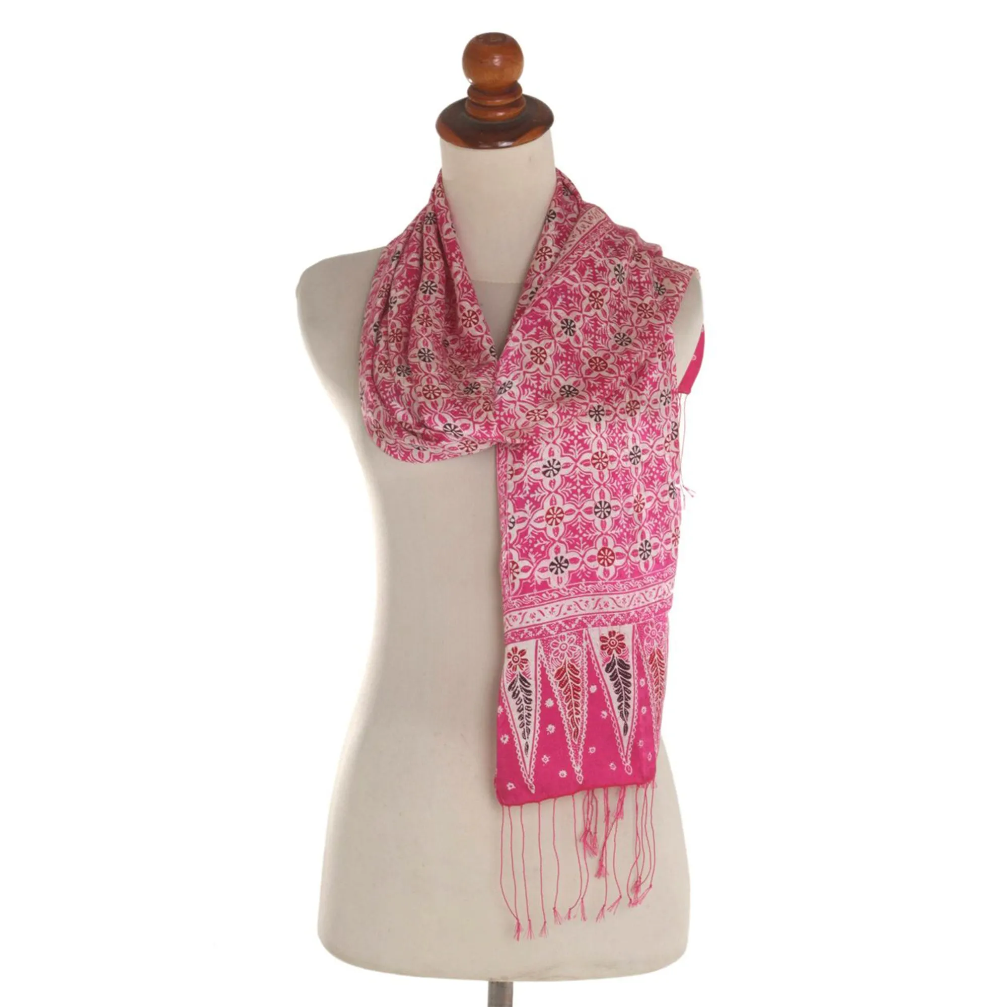 Truntum World In Fuchsia Batik Silk Scarf