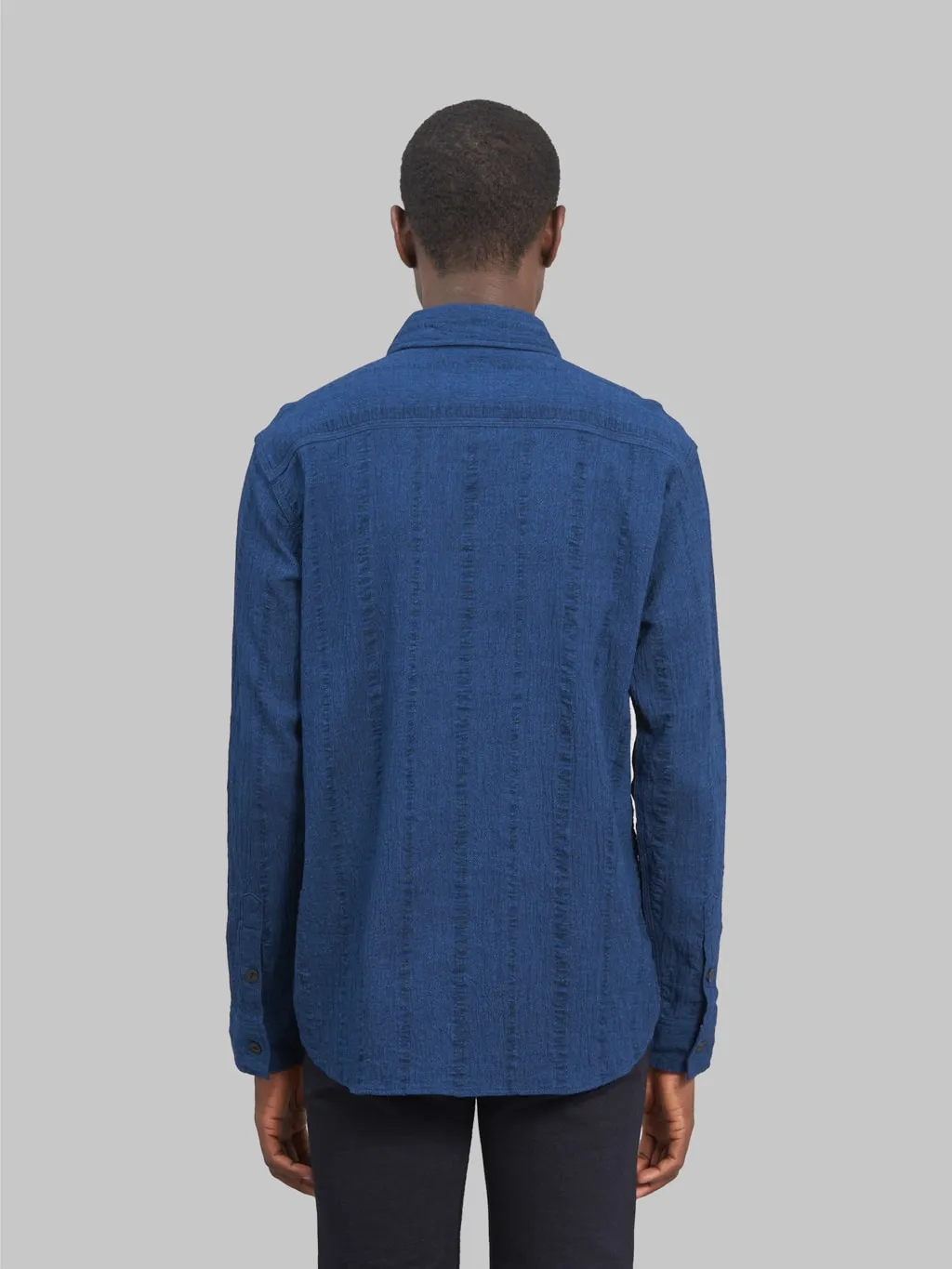 UES Twisted Yarn Triple Stitch Indigo Shirt