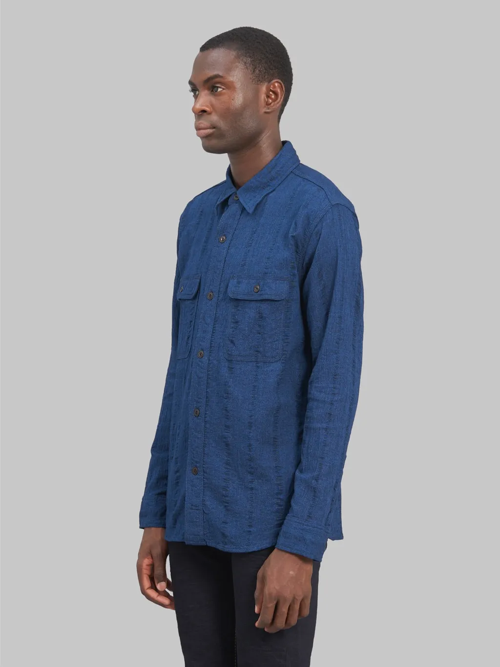 UES Twisted Yarn Triple Stitch Indigo Shirt