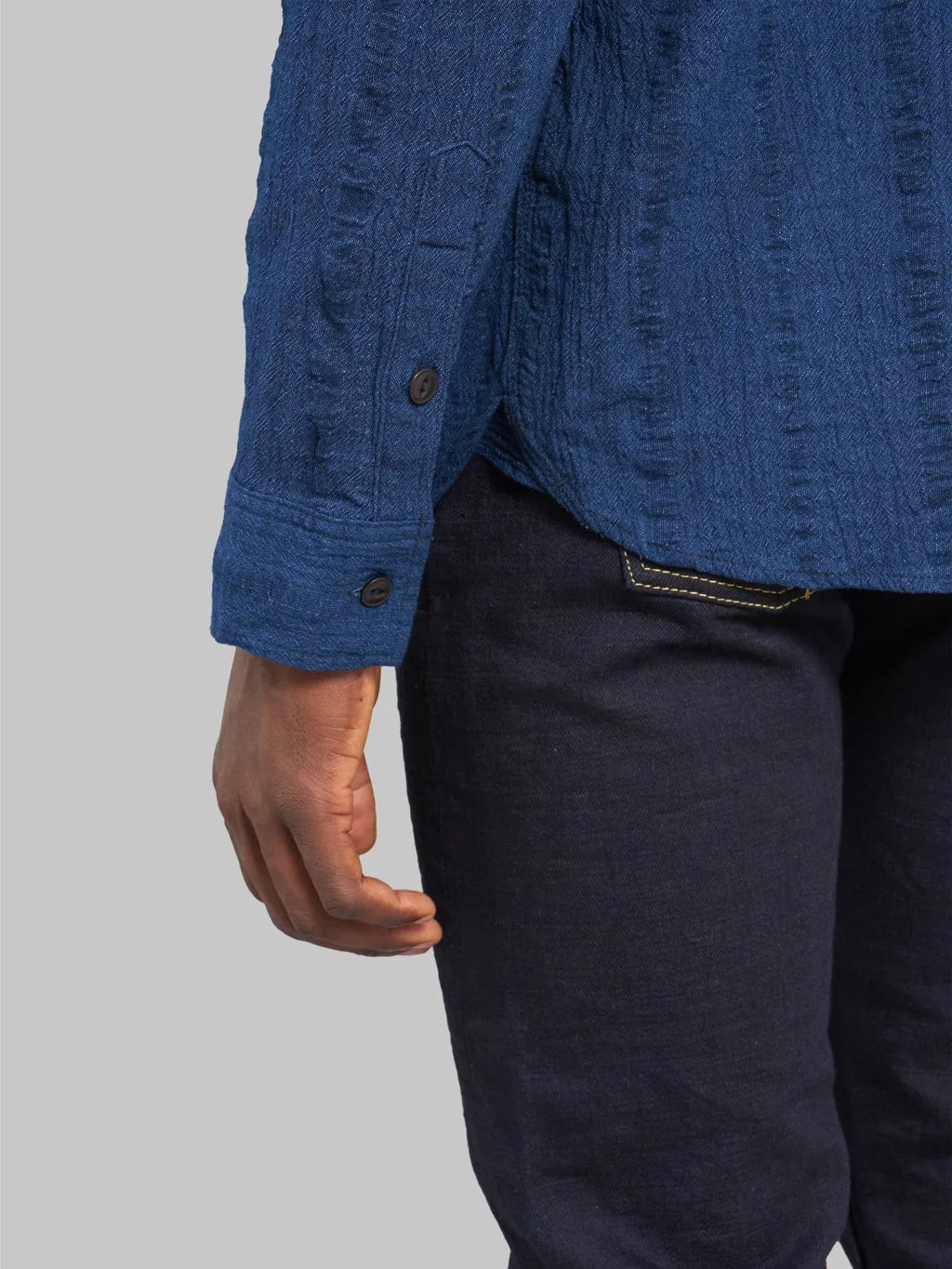 UES Twisted Yarn Triple Stitch Indigo Shirt