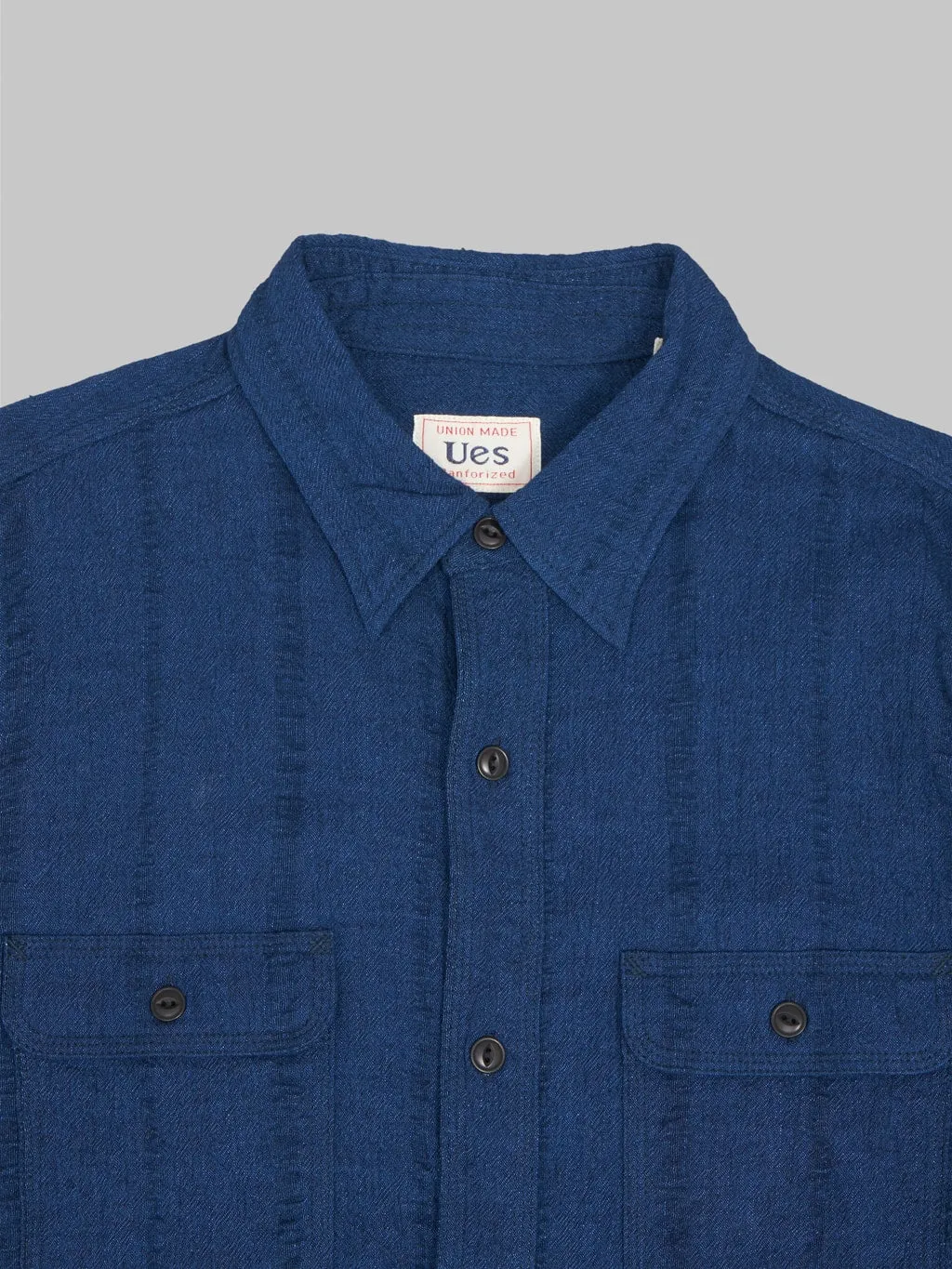 UES Twisted Yarn Triple Stitch Indigo Shirt