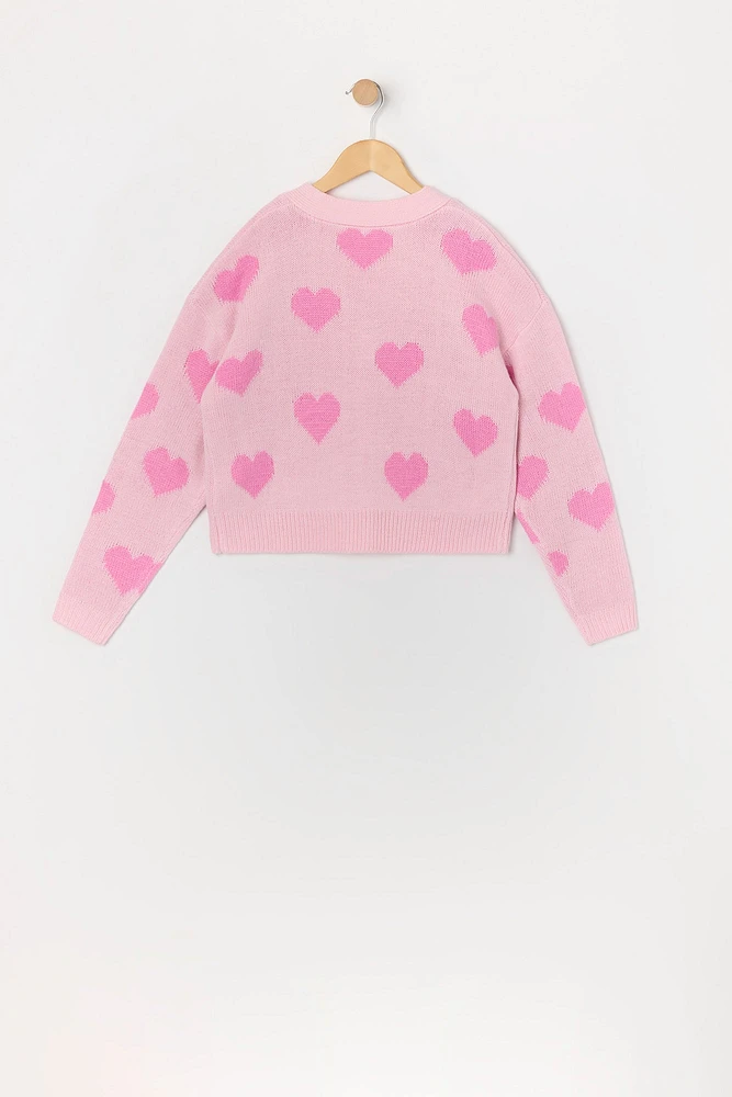 Urban Kids Girls Heart Knit Button-Up Sweater