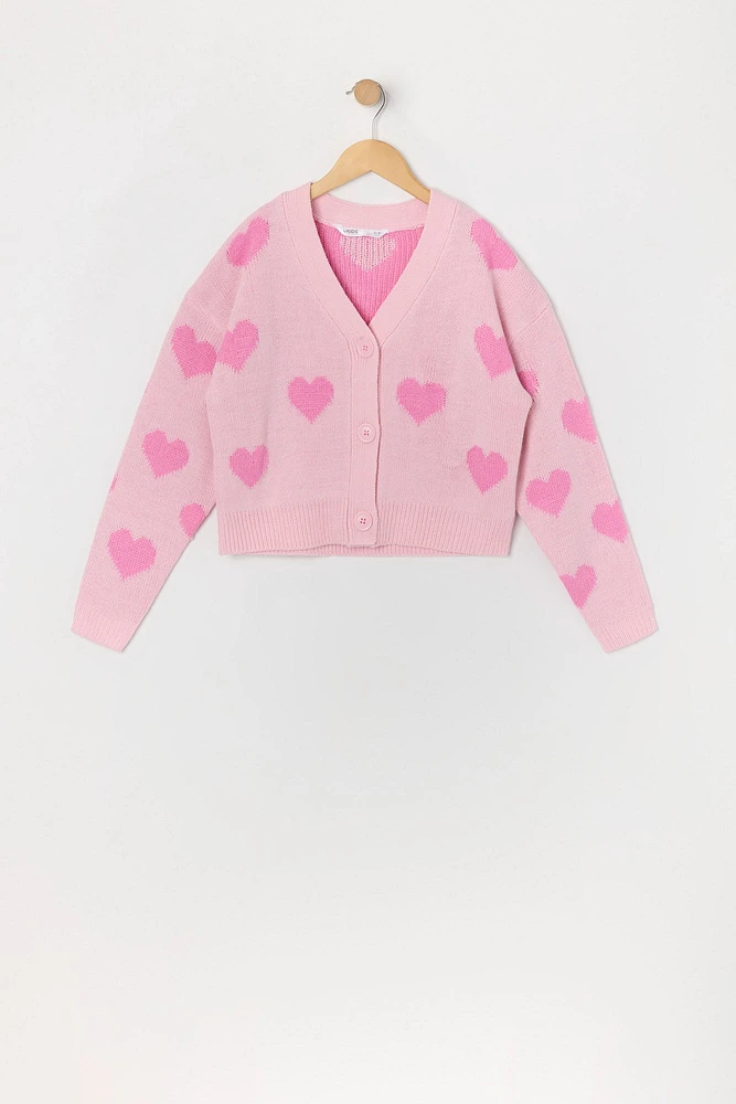 Urban Kids Girls Heart Knit Button-Up Sweater