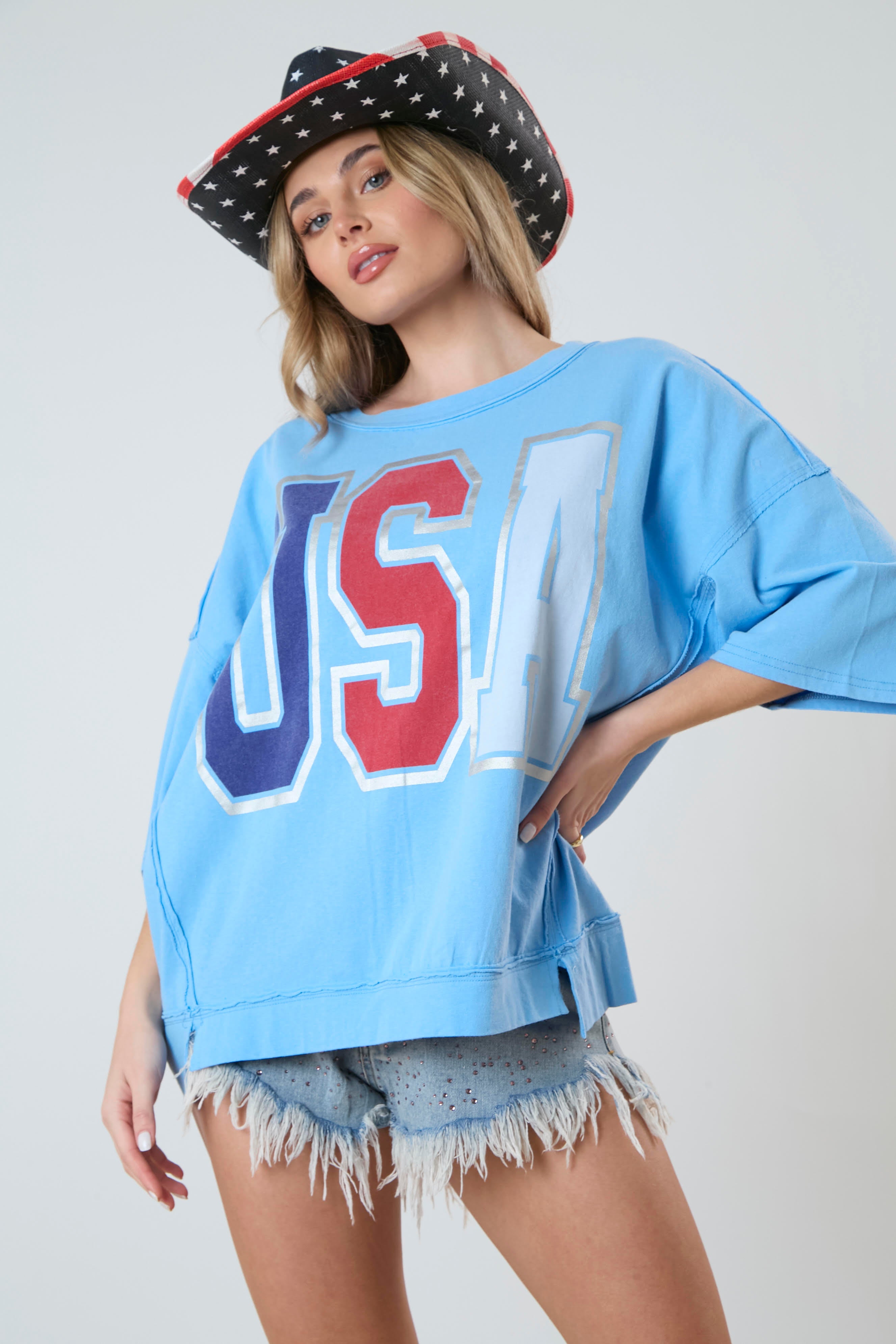 USA Graphic Cut Edge Detail T-Shirt