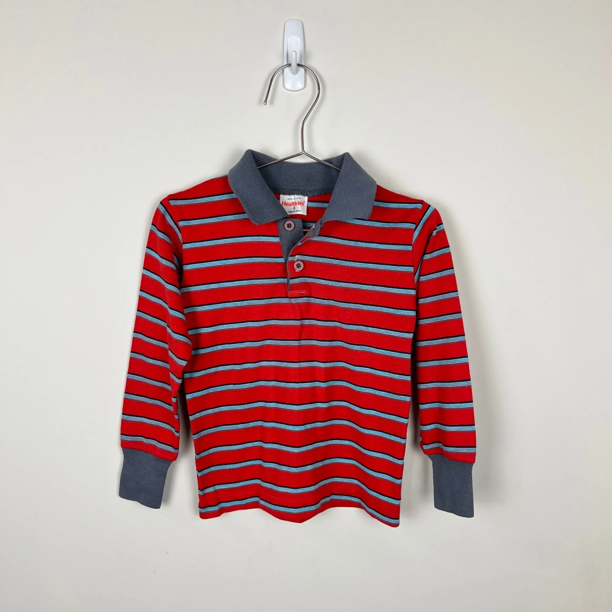 Vintage Health-tex Long Sleeve Striped Polo Shirt 6 USA