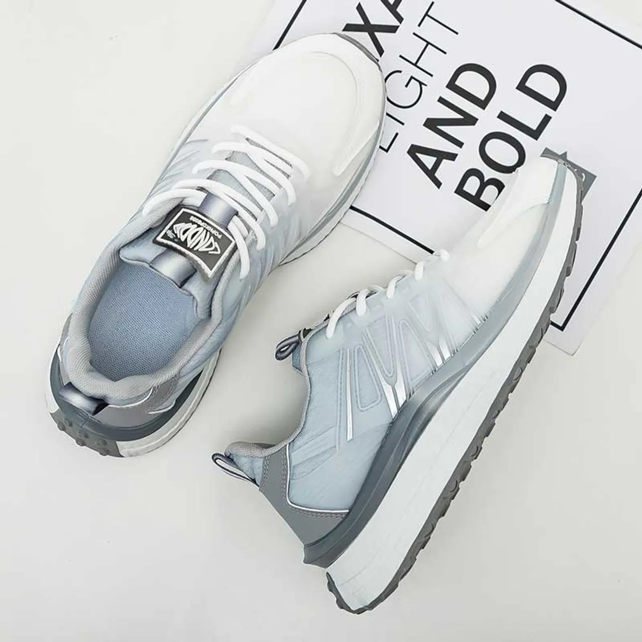 White grey logo pattern stripe shoe sneaker