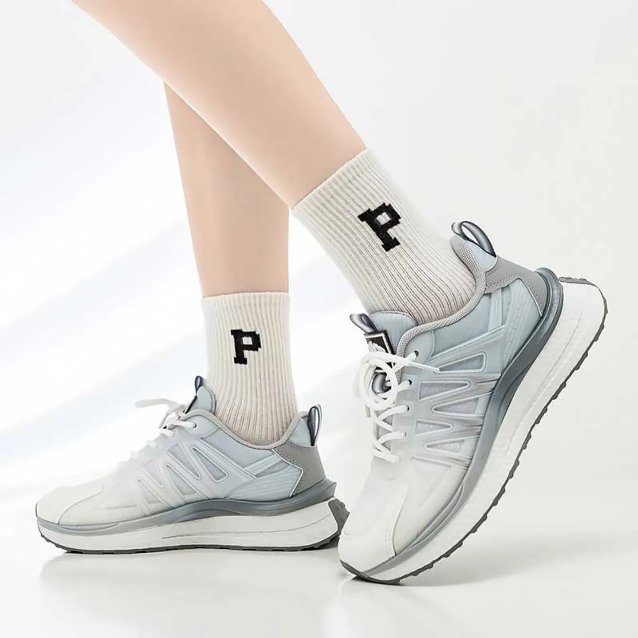 White grey logo pattern stripe shoe sneaker