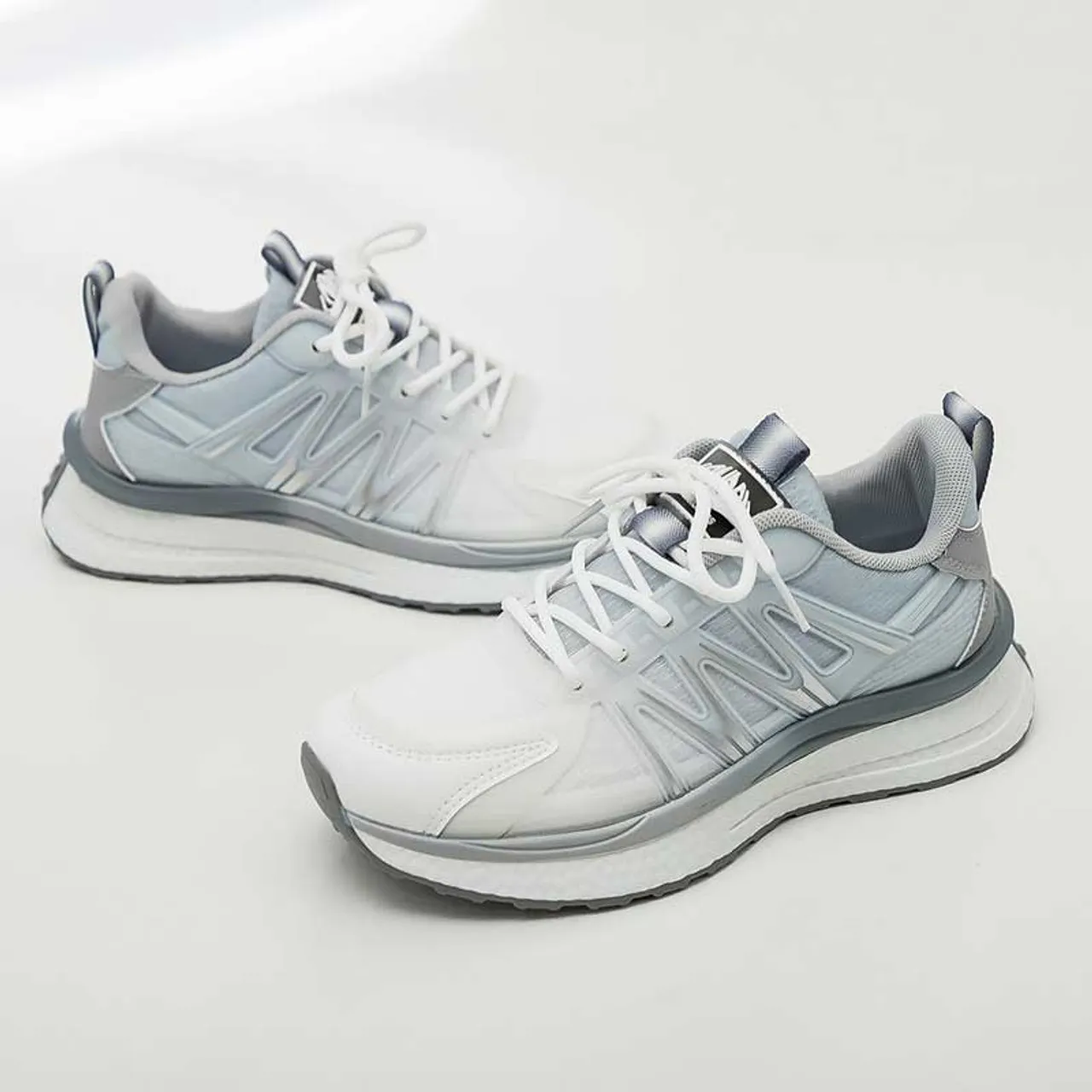 White grey logo pattern stripe shoe sneaker