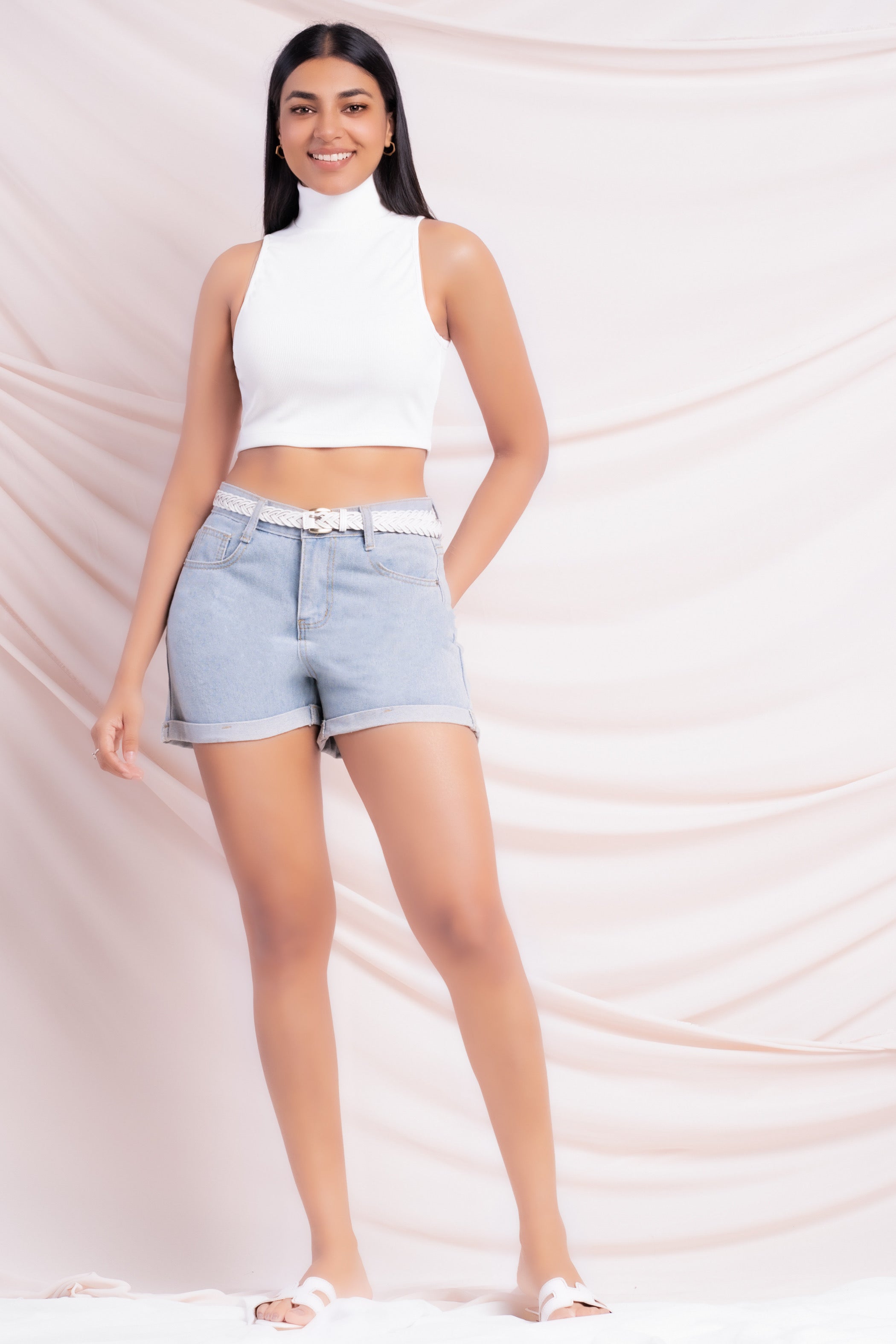 White High Neck Crop Top