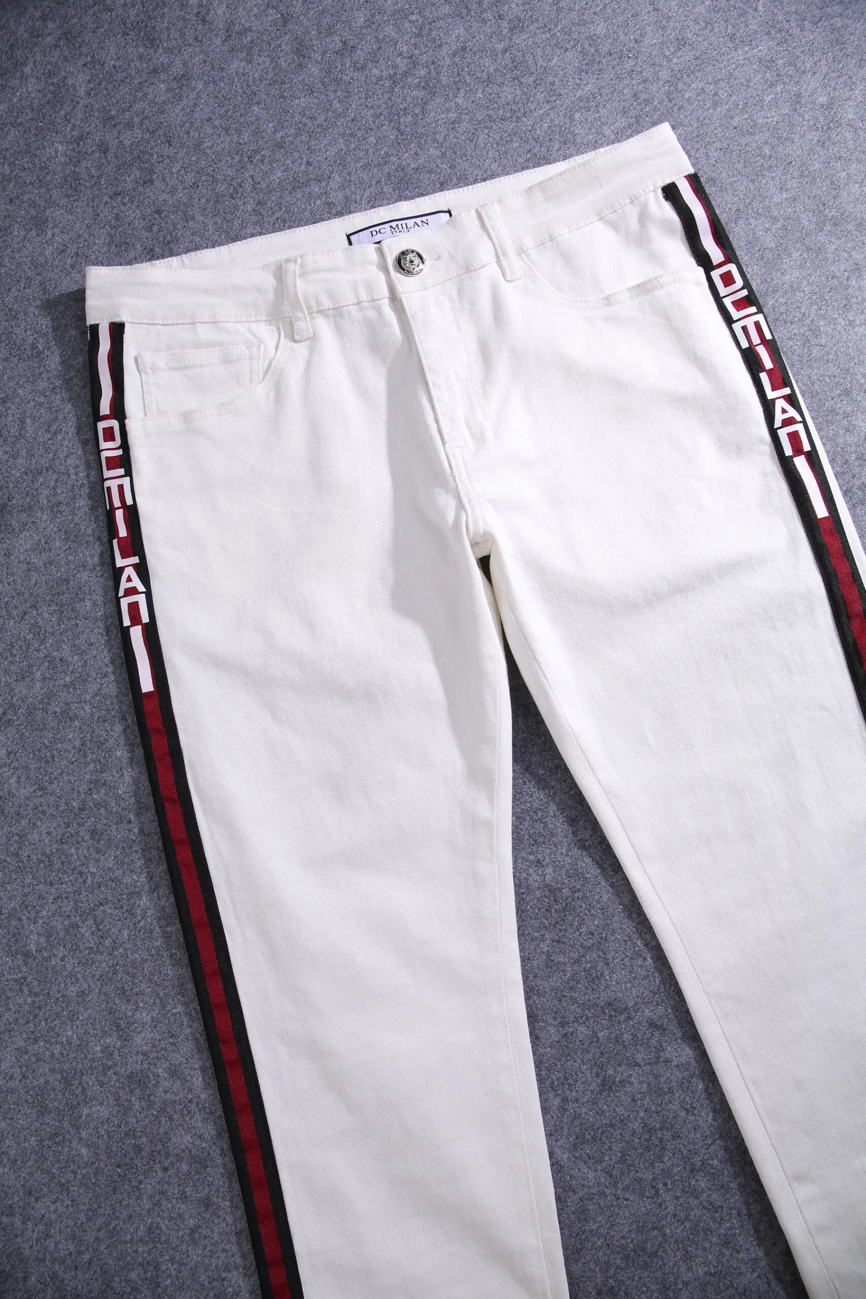 White Slim-fit Jeans with Stripe