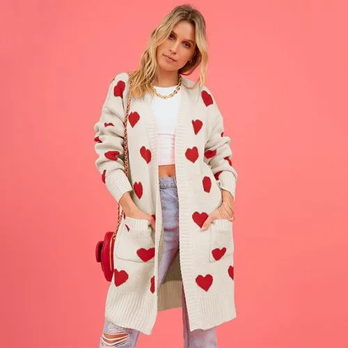 Women's Cardigan Long Sleeve Sweaters & Cardigans Jacquard Streetwear Heart Shape