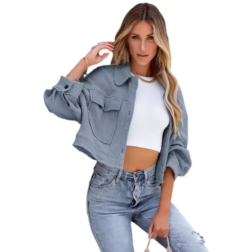 Women's Streetwear Solid Color Pocket Button Single Breasted Cardigan Casual Jacket