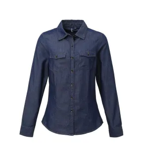 Womens/ladies stitch shirt indigo denim Premier