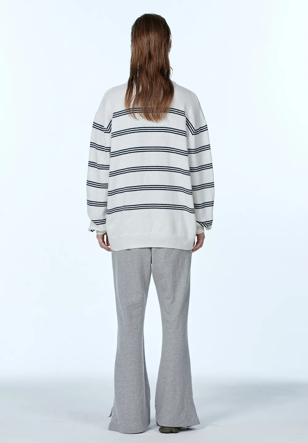 WOOALONG  |Crew Neck Stripes Unisex Blended Fabrics Street Style