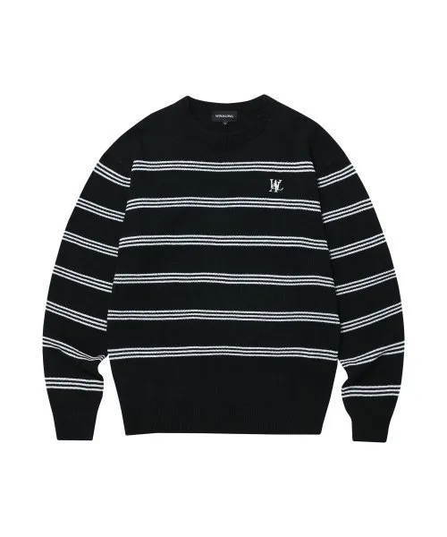 WOOALONG  |Crew Neck Stripes Unisex Blended Fabrics Street Style