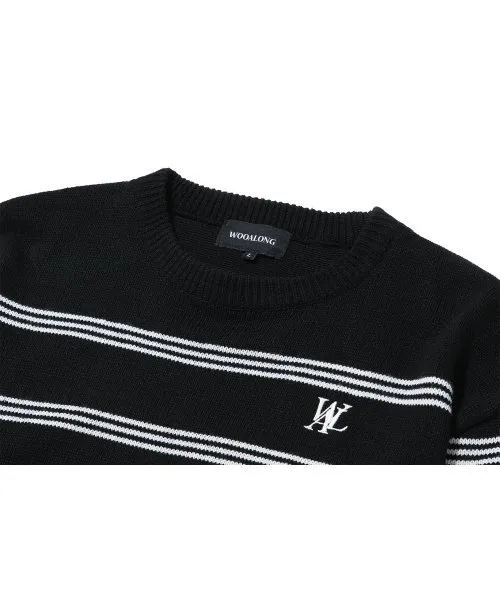 WOOALONG  |Crew Neck Stripes Unisex Blended Fabrics Street Style