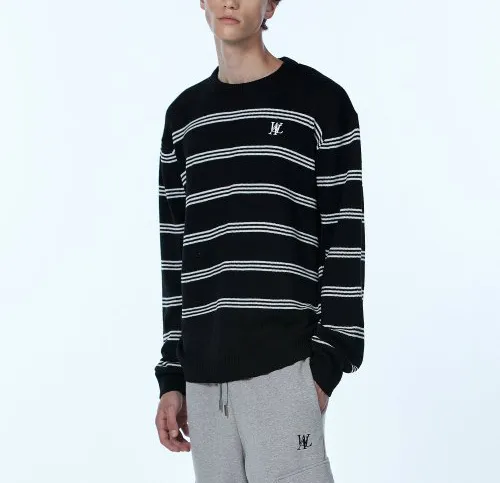 WOOALONG  |Crew Neck Stripes Unisex Blended Fabrics Street Style