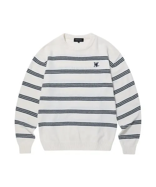 WOOALONG  |Crew Neck Stripes Unisex Blended Fabrics Street Style